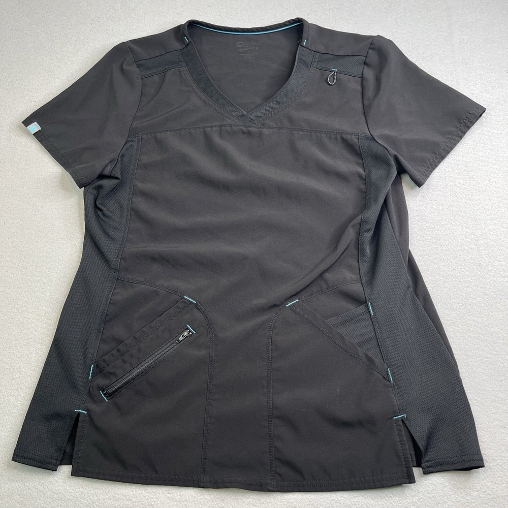 Scrubstar Womens Medium Black Sky Blue Stitching V Neck Performance Scrub Top